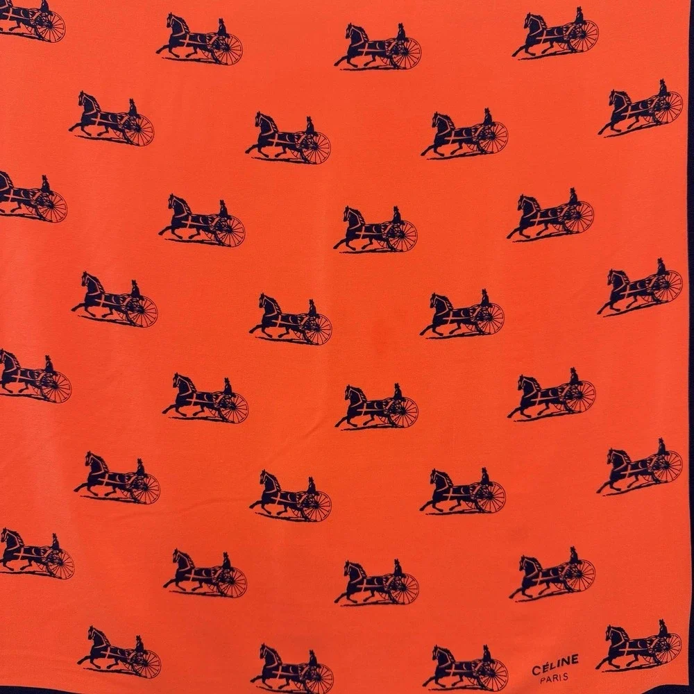 Celine Silk Scarf Bright Coral and Navy 22